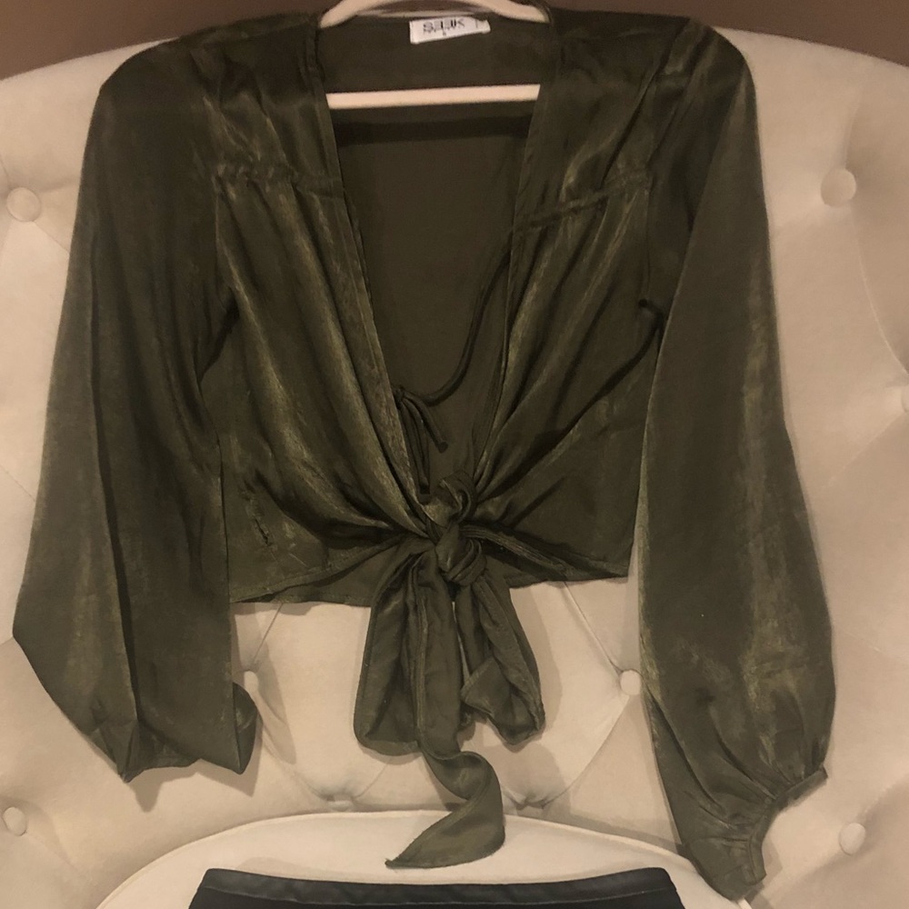 LF Store forest green beautiful front tie blouse